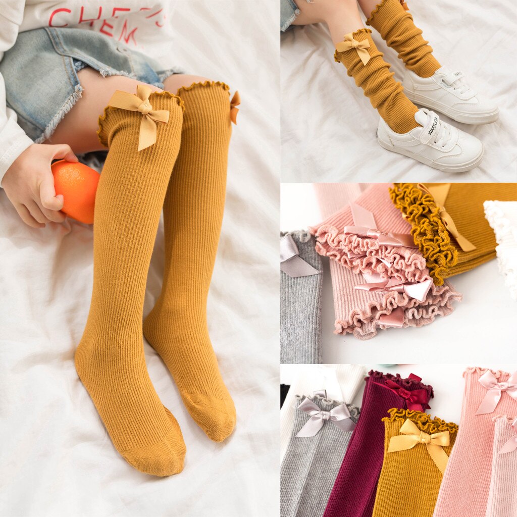 Kids Socks Toddler Baby Girls Boys Solid Anti-Slip Knitted Long Socks Knee Socks Winter Autumn Princess Girls Cotton Socks C810#