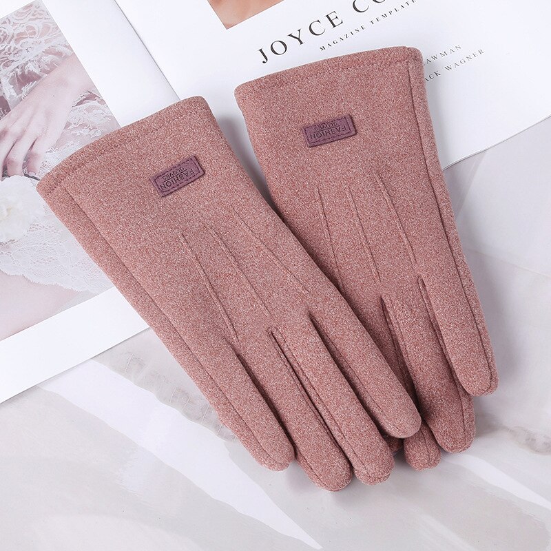 Winter Ladies Warm Gloves Thick Touch Screen Plus Velvet Riding Self-Heating Gloves Drive: rose red