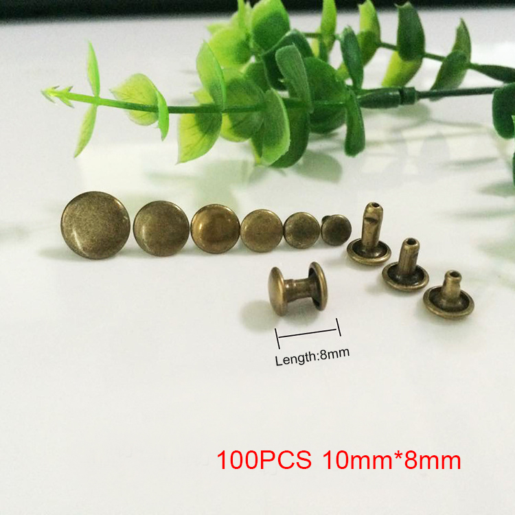 100 Pcs / Set Diameter 6x8MM Bronze Buttons Screw Round Head Double Sided Studs Nail Rivets Leather Craft Hardware Accessories: 100 pcs 10x8mm