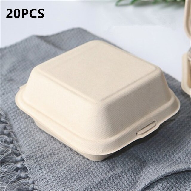 50Pcs Reusable Bento Box Food Containers Eco-Friendly Fruit Hamburger Dessert Cake Bento Box Microwavable Portable Lunch Boxes: 20PC Beige