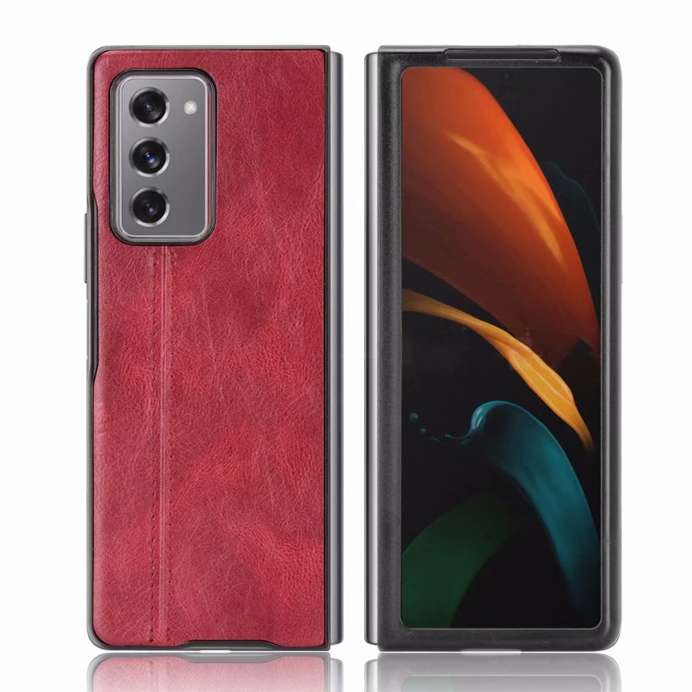 Caso de couro do plutônio para samsung galaxy z fold 2 caso duro capa para samsung galaxy z fold2 5g capa à prova de choque coques: Red