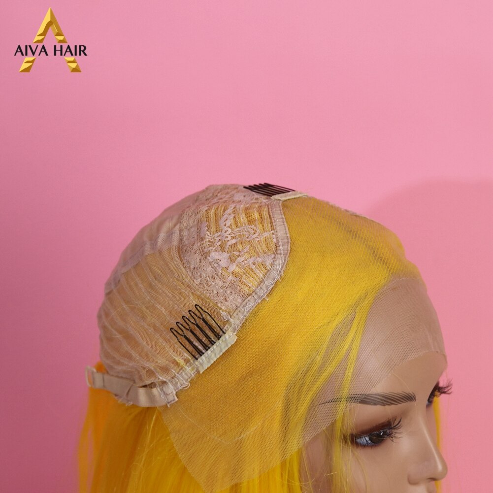 Aiva Hittebestendige Oranje Synthetische Lace Front Pruik Zwart Blonde Korte Pruik Lijmloze Cosplay Blauw Paars Bob Pruiken Voor Zwarte vrouwen