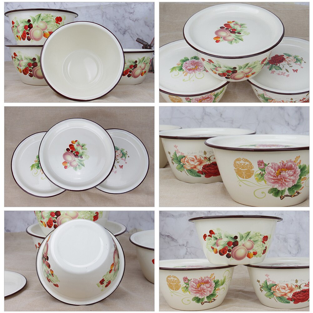 Stackable Enamel Basin Kitchen Flour Mixing Basin Stuffing Dumpling Mixing Bowl