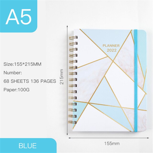 2022 Time 365 Days Schedule Book A5 Newest Notepads Planner Reminder Timetable Desk Dates Diary Agendas Notebook: Blue art
