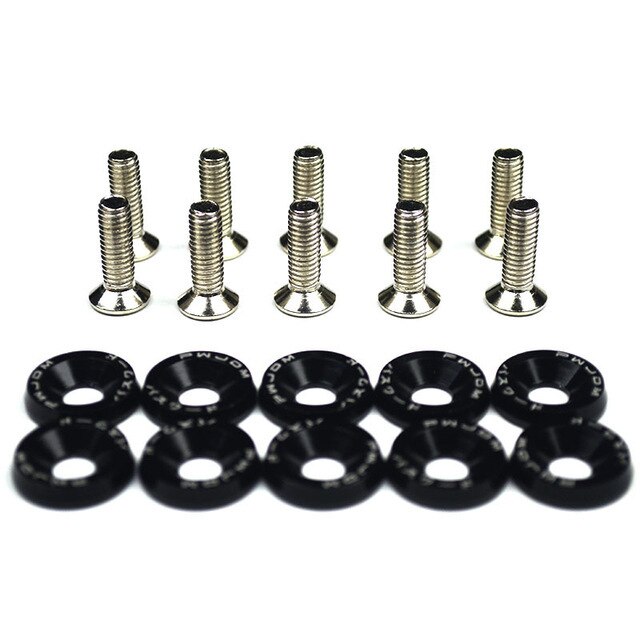 10pcs Car Modified Hex Fasteners Fender Washer Bumper Engine Concave Screws Aluminum JDM Fender Washers and M6 Bolt for Honda: Black