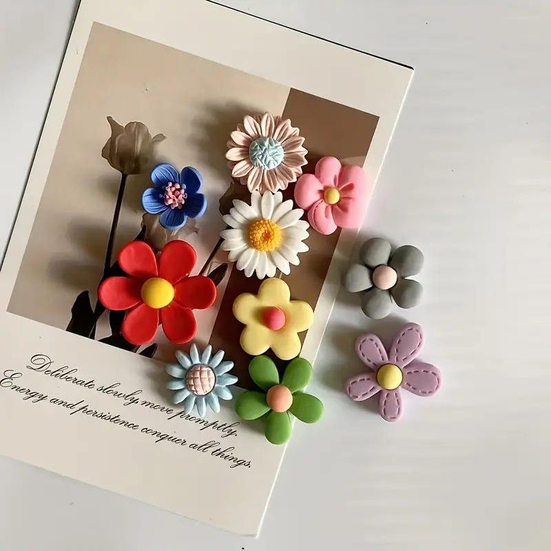10-częściowe owalne magnesy na lodówkę Kawaii kwiat – kolorowe i mocne, idealne robić wystroju domu i organizacji biura