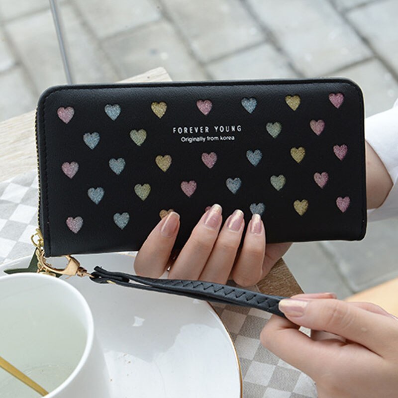 Carteira de couro para mulheres, nova carteira feminina feita em couro com zíper, grande capacidade, suporte para celular, cor amor, oco, cartão, 2019 carteiras