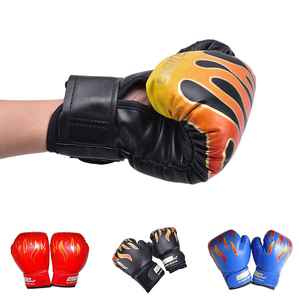 1 par PU niños de dibujos animados niño Sparring guantes de Kick Boxing de rojo Age5-12 negro/rojo/azul