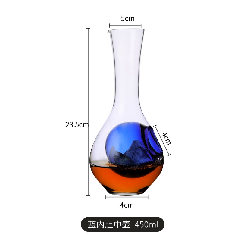 Crystal Glass Wine Decanter Japanese Hole Sake Glass Ice Jug Champagne Cooling Tools Thumb Hole Hamster Nest Wine Cocktail: Blue 450ML