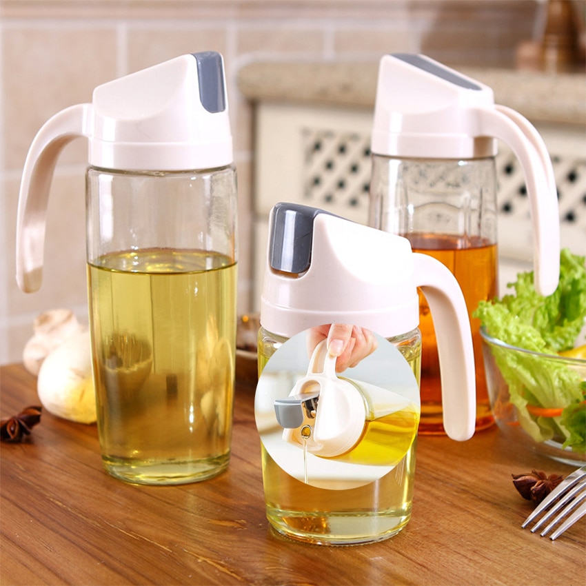 Distributeur de bouteilles d'huile en verre, étanche, à rabat automatique, huile d'olive, vinaigre, condiments, Transparent, accessoires de cuisine