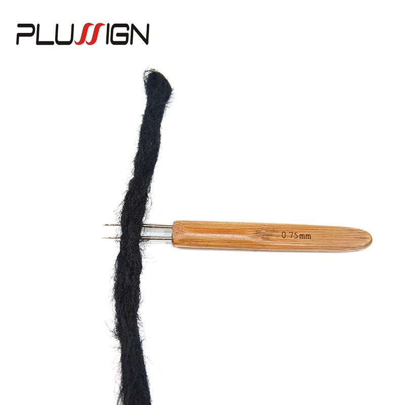 Plussign dreadlock hæklenål værktøj fletning hår dreadlocks nål bambus håndtag locs hæklenål stål krog til fletning carft