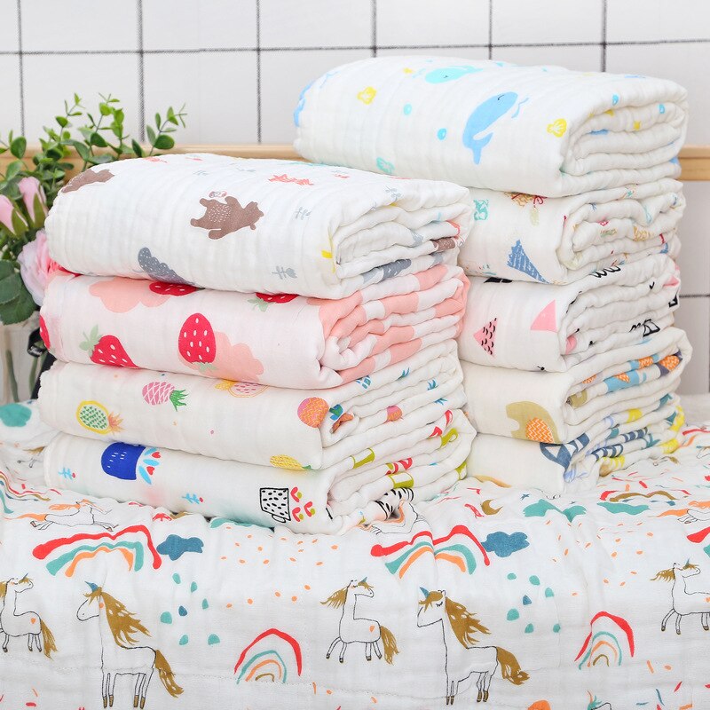 Baby tæppe & indpakning blødt badehåndklæde baby sengetøj sæt bomuld spædbarn wrap tæppe 6 lag gaze