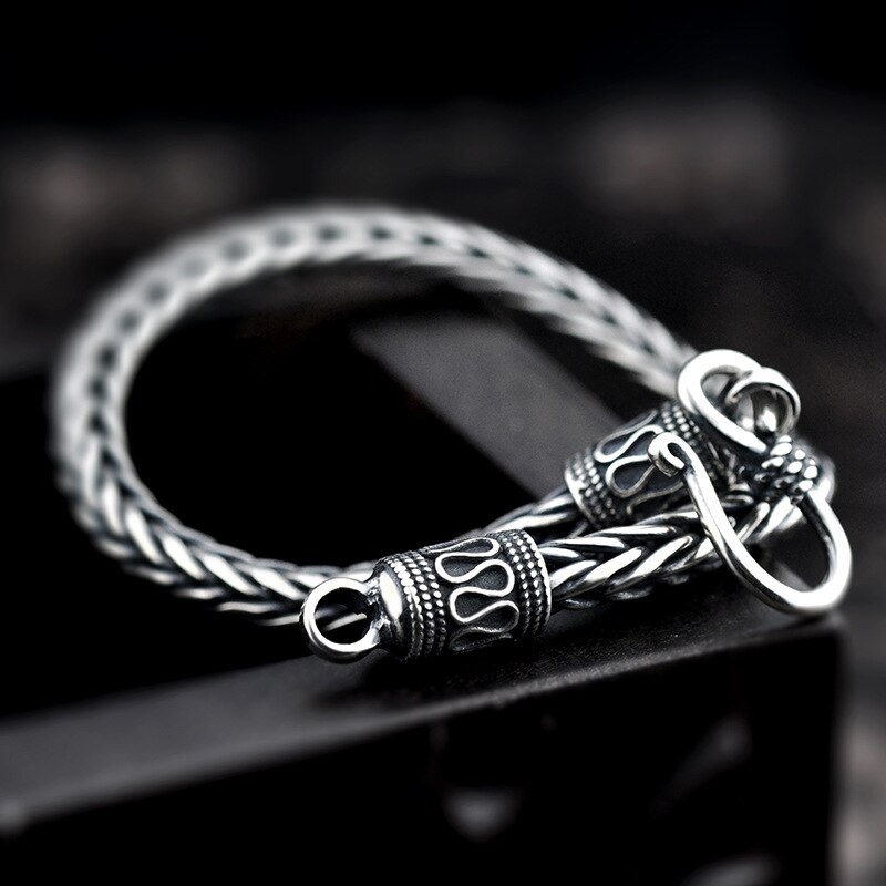 Vintage Real Pure 925 Sterling Silver Handmade Braided Chain Bracelet For Men Jewelry Mens Bracelets