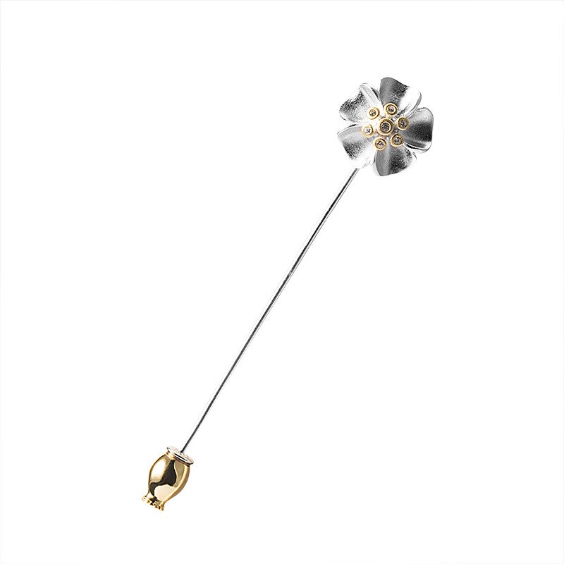 100% S925 Sterling Zilver Eenvoudige Bloem Broche Vrouwelijke Temperament Royale Jurk Pak Trui Met Diamant Cz Bloem Broche