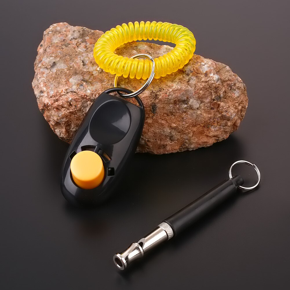 Ultrasound Dog Training Whistle Kit Met Touw & Clicker Zwart + Geel 48cm