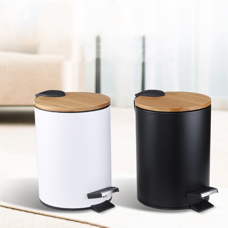 3/5L Wooden Flip Step Trash Can Garbage Rubbish Bin Waste Container Organizer for Bathroom Kitchen Office A07 21