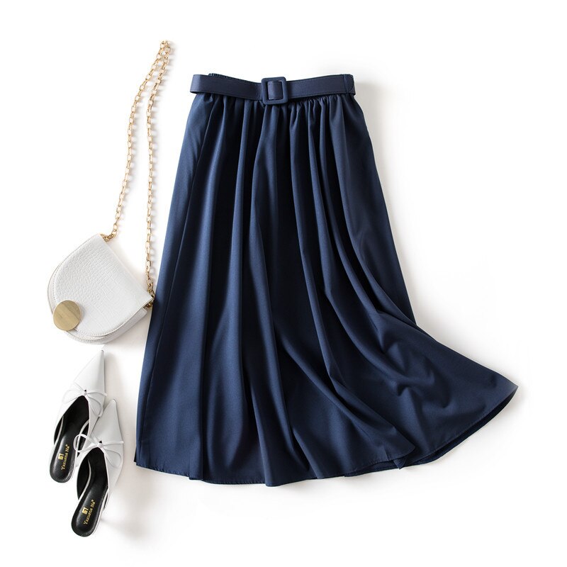 Gigogou lente zomer geplooide rokken dames a-lijn maxi rok empire lange vakantie tule rok: Blauw  a1231