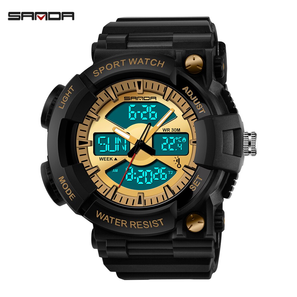 Mannen Dual Display Horloges Digtal Horloge Heren Outdoor Sport Waterdichte Led Klok Duiken Elektronische Horloges Schok Temperatuur