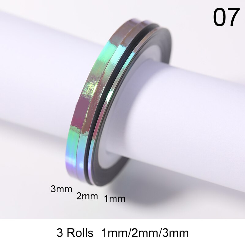 3 rollos de cintas adhesivas para uñas, 1mm, 2mm, 3mm, 1 rollo