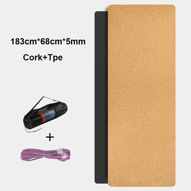 Almohadilla de corcho Natural de TPE para Yoga, esterilla antideslizante de doble capa para Pilates, gimnasio, deportes en casa, 183cm x 68cm x 5mm: 1