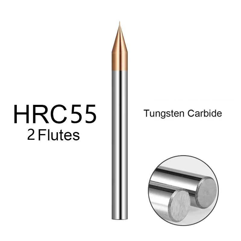 HRC60 HRC55 Micro Carbide End Mill 2 Flutes 0.2-0.9mm TiAIN Micro Flat 4mm Shank Milling Mirco Carbide CNC Engraving: 35mm / 2.4MM