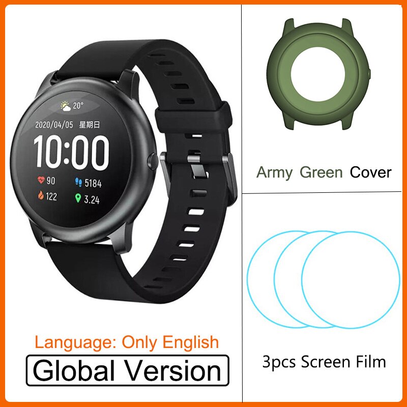 Xiaomi Haylou Solar Smart Watch IP68 Waterproof Heart Rate Sleep Monitor Pedometer Multiple Sport Watch For Android iOS: Add Army Green Case