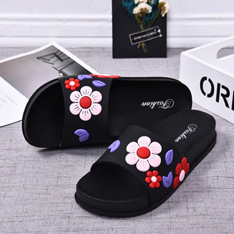 Sommar damer casual sandaler och tofflor plast enkla blommor inomhus hemma skor utomhus strand skor kvinnor: Röd / 41