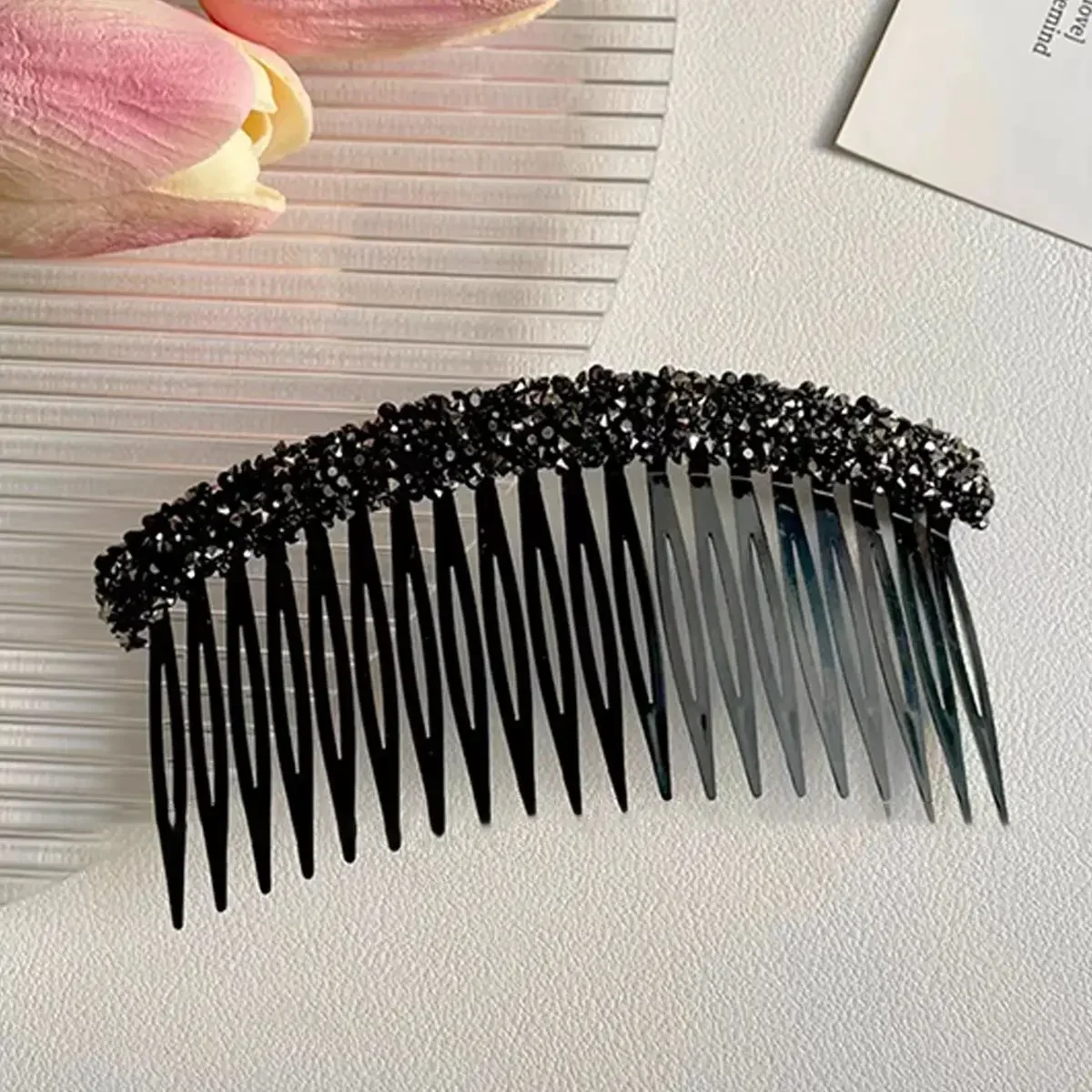 Peines de inserción de cristal para mujeres y niñas, Clips fijos para el cabello roto, organizador de Cabeza trasera, accesorios coreanos para el cabello, Clip para el cabello, peine para flequillo: Negro