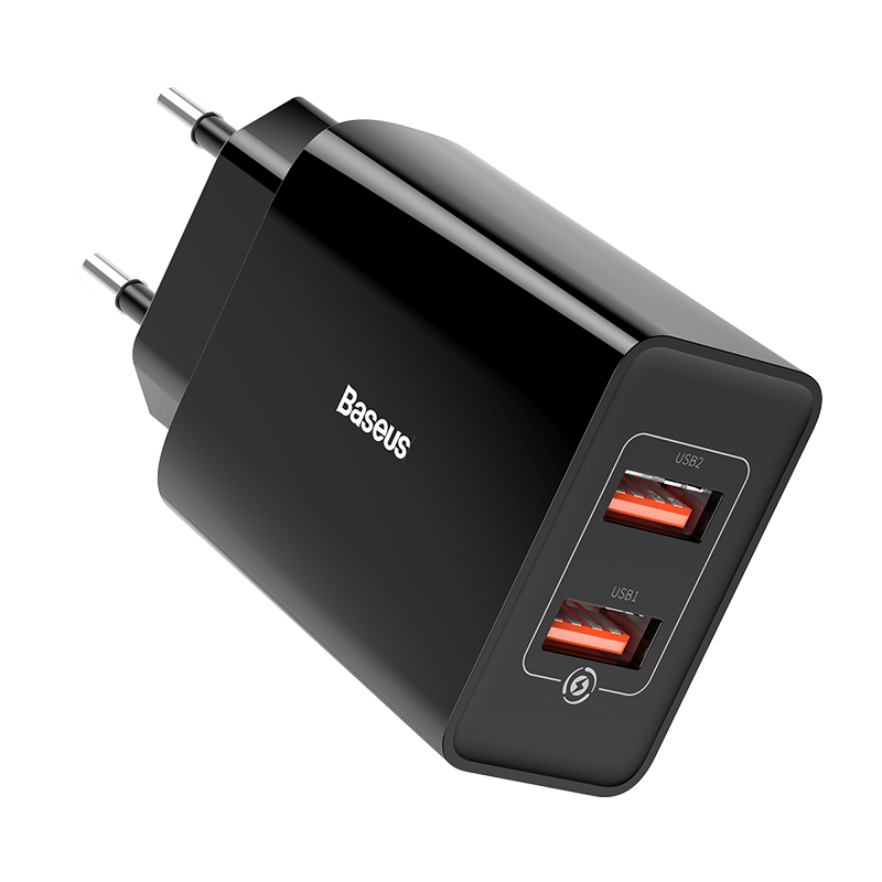 Baseus 18W Snelle Usb Charger Ondersteuning Quick Charge 3.0 Usb Type-C Pd Charger Mini Draagbare Telefoon Oplader voor Iphone Huawei Xiaomi: EU  Two USB Black