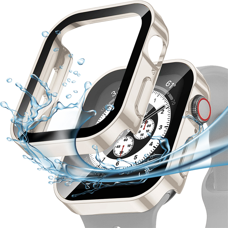 Gehard glazen behuizing voor Apple Watch 45 mm 41 mm 44 mm 40 mm Screenprotector Cover Waterdichte harde bumper iWatch-serie 4 5 SE 6 7 8: # M14/24 / 2-3.9 Inches