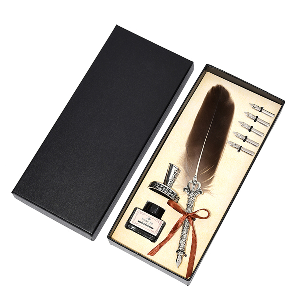 Vintage Calligraphy Feather Dip Pen Pen Handle 2 Nib Writing Ink Set Quill Fountain Pen Writing Set Birthday/Xmas: 04