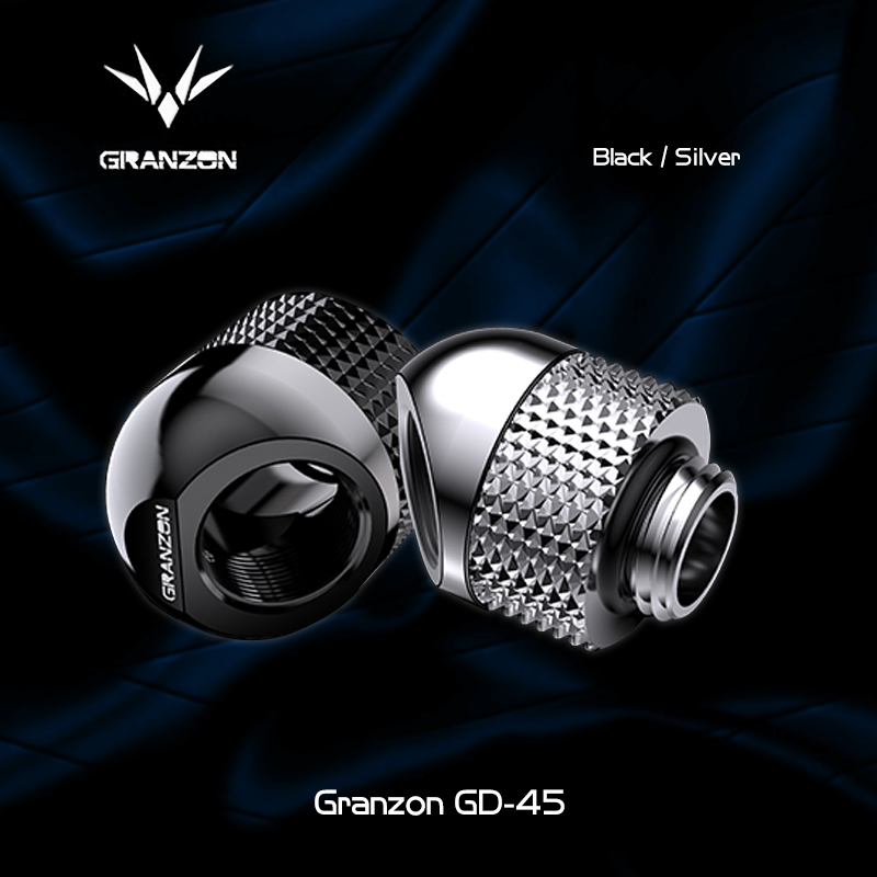 Bykski Granzon GD-45, G1/4&quot; 360 Degree Freely Rotary Elbow Fittings,45 Degree PC Water Cooling Connector Adapter Black/Silver