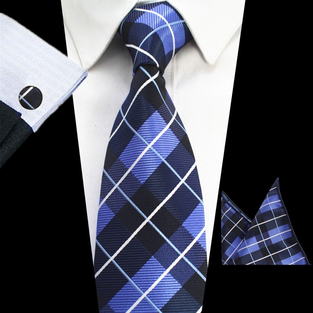 Rbocott 8cm conjuntos de gravata novo design para homem xadrez & dot & paisley gravata lenço abotoaduras define negócios festa de casamento pescoço laços