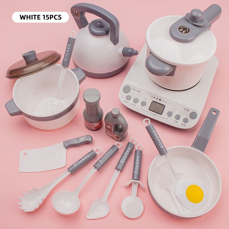 Zabawki kuchenne dla dzieci symulacja naczynia kuchenne jedzenie garnek Pan dzieci udawaj zagraj w zestaw kuchenny zabawki dla dziewczynek lalka jedzenie: big size White15pcs