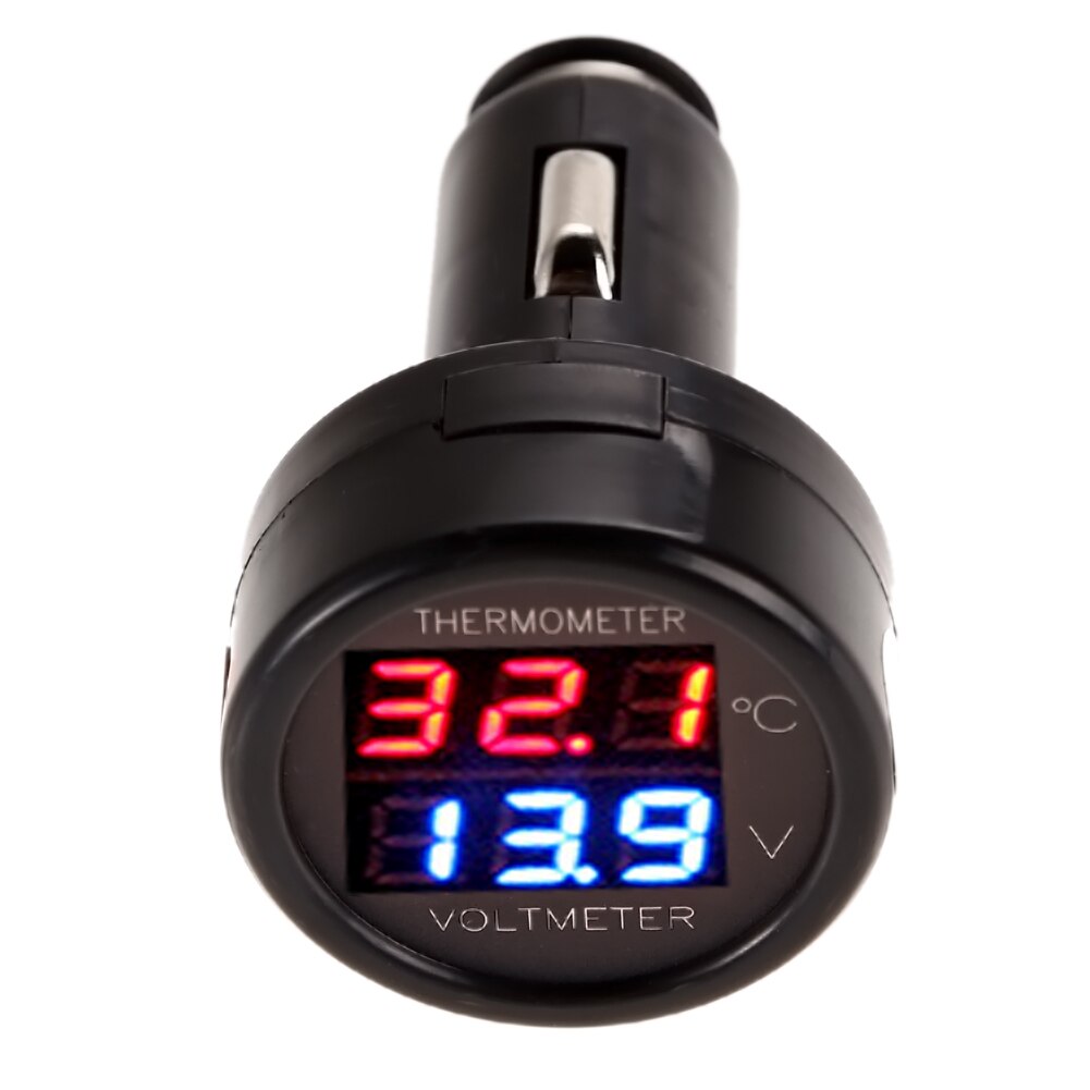 2 In 1 Car Auto LED Digital Thermometer Voltmeter 12V Dual Display and Durable General Vehicle Accessories: Red and Blue