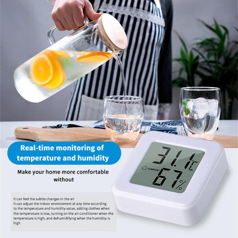 Witte Mini Elektronische Temperatuur En Vochtigheid Meter Auto Thermometer Met Lachende Gezicht Display Koelkast Thermometer