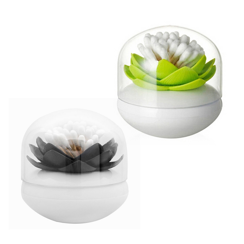 2x Chic Lotus Flower Cotton Bud Holder Toothpick Case Cotton Swab Box Home Decor (Black&amp;Green)