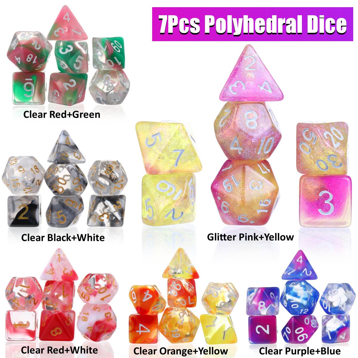 7 Stks/set Glitter Clear Polyhedrale Dobbelstenen Polyhedral Game Hars Dobbelstenen Set Voor Tafel Spel Rollenspel Board Party Game