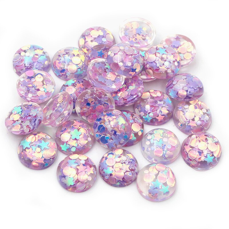 40pcs 12mm Mischfarben Star Round Moon Style Harz Cabochon mit flachem Rücken für Armband Ohrringe Zubehör: C7-74