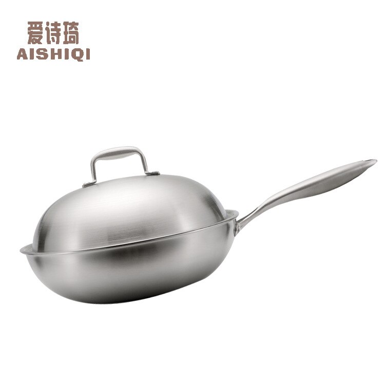Stainless steel wok non-stick frying pan No oil smoke 32cm household cookware 304 non-coating non-stick wok: Default Title