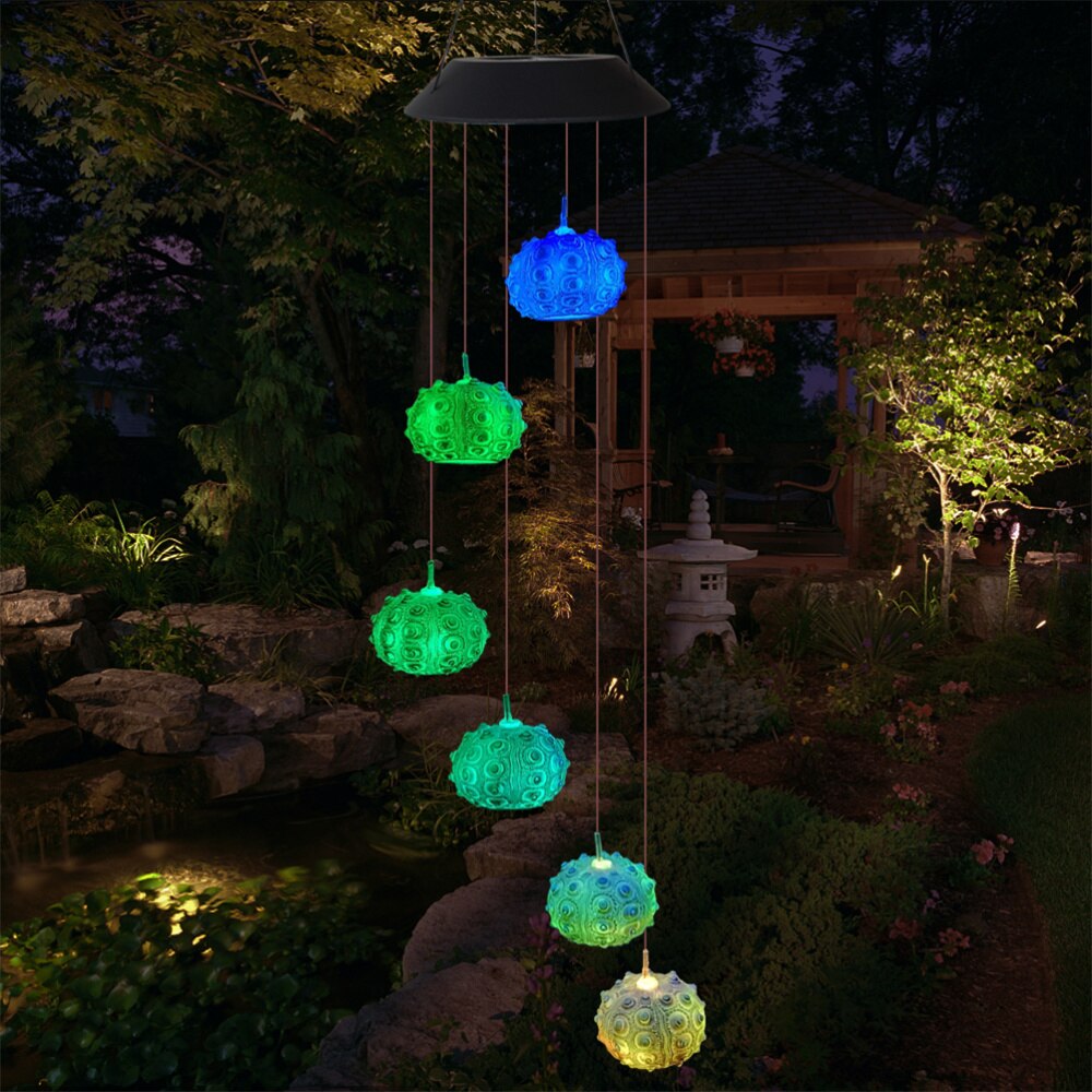Carillon éolien LED en forme d&#39;oursin, lampe solaire suspendue d&#39;extérieur, ornement pour fête à la maison, cour, Festival