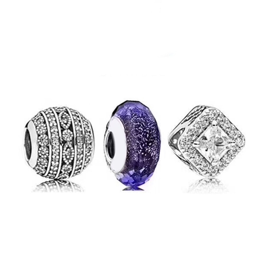 100% 925 Sterling Silver Geometric Zircon Teardrop Charm Late Night Blue Glass Bead Set Noble Eternal Charming Luxury: Default Title