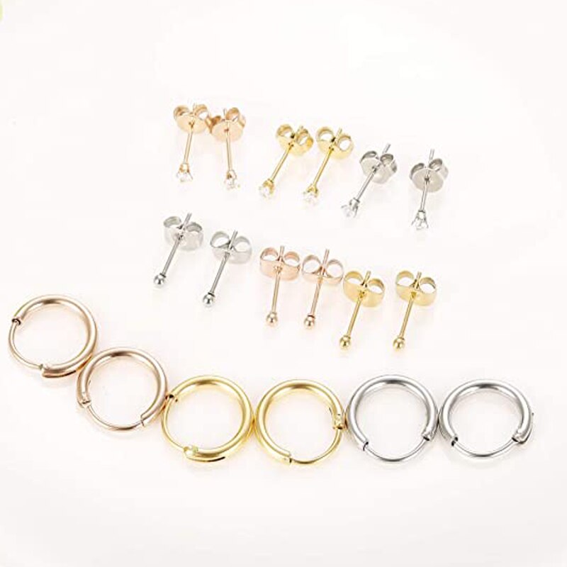 9 Paare/18 stücke edelstahl 2mm kleine ohrringe damen männer runde knorpel ohrringe einstellen
