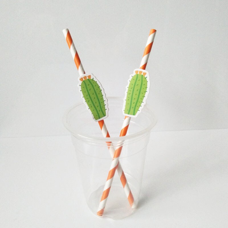 10pcs/lot Cactus Drinking Paper Straws Hawaiian Birthday Party Decor Summer Tropical Drink Supplies Cocktail Paper Straws: Orange