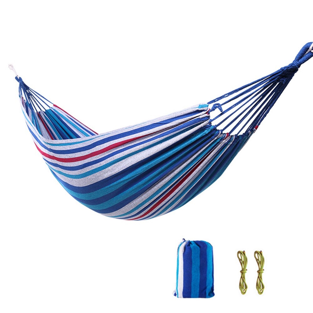Canvas Striped Hammocks Ultralight Camping Travel Hammock with Portable Backpack Rainbow Outdoor Leisure Garden Hanging Swing: Blue White