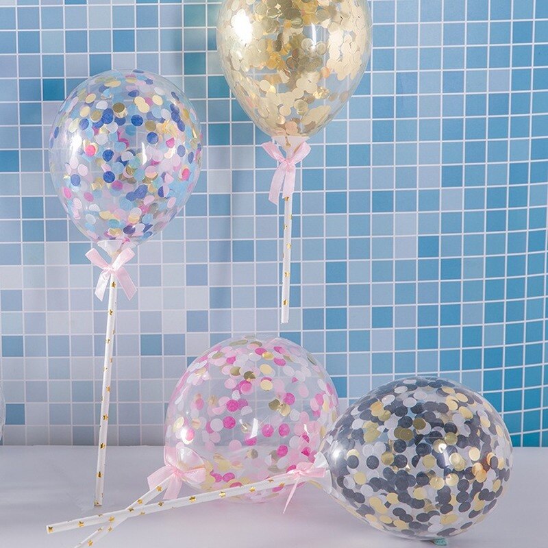 2 stk bursdagsdekorasjon paljettballong gjennomsiktige hjerteformede ballonger konfetti festkaketilbehør