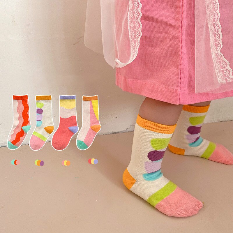 Spring Kids Socks 4 Pairs/lot Korean Cartoon Baby Boys Girls Cotton Socks 1-8Years Children Sports Socks