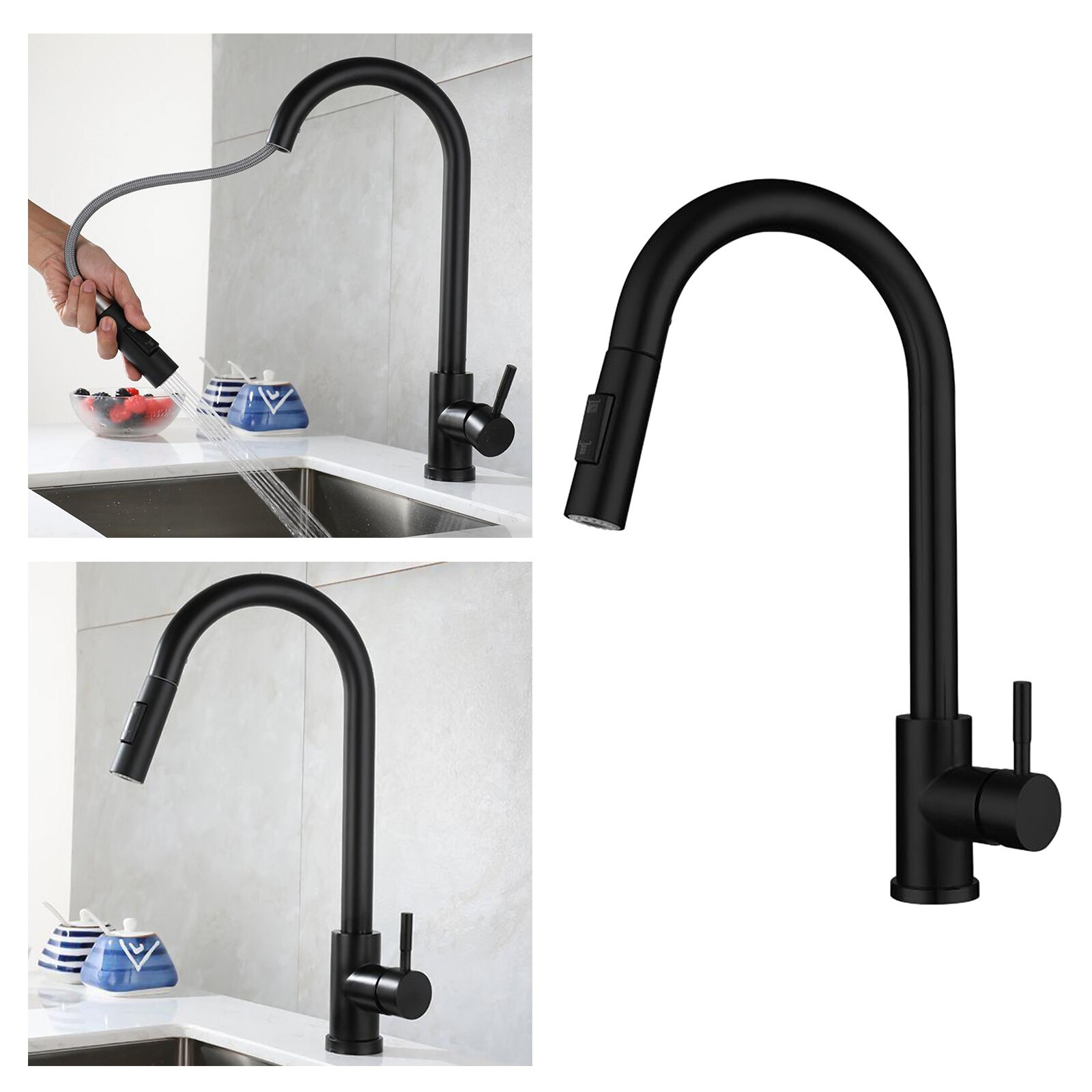 Smart Touch On Kitchen Faucet Sensor 360 Rotation Pull Out Single Handle Mixer Tap Two Water Modes Sink Crane Cold