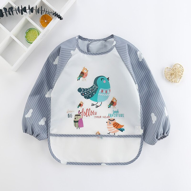 1 pc baby peuter lange mouwen waterdichte dieren cartoon voeding slab schort zak: Vogel