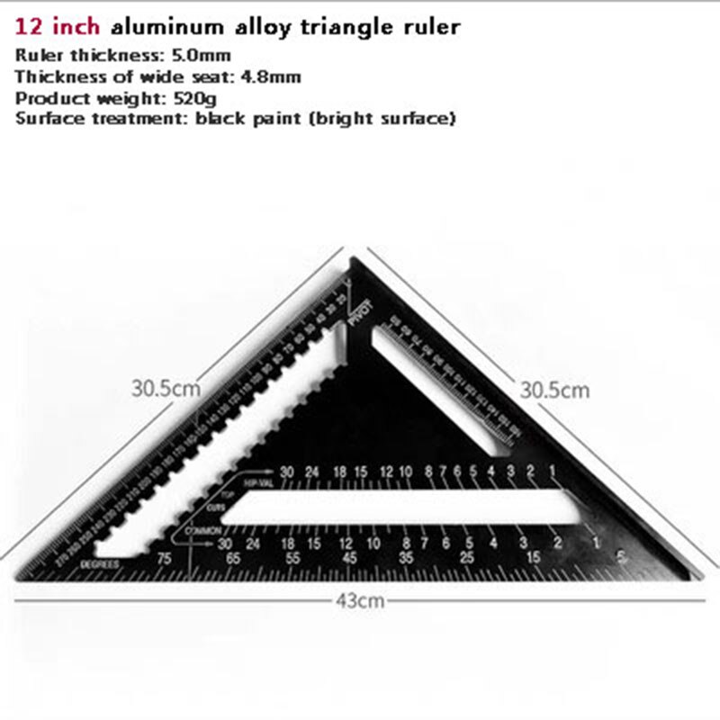 Triangle Ruler Inch Metric System Triangle Plate Carpentry Square Ruler Broad Bottom Thicken 45 90 Degrees Aluminum Alloy CH: Gold